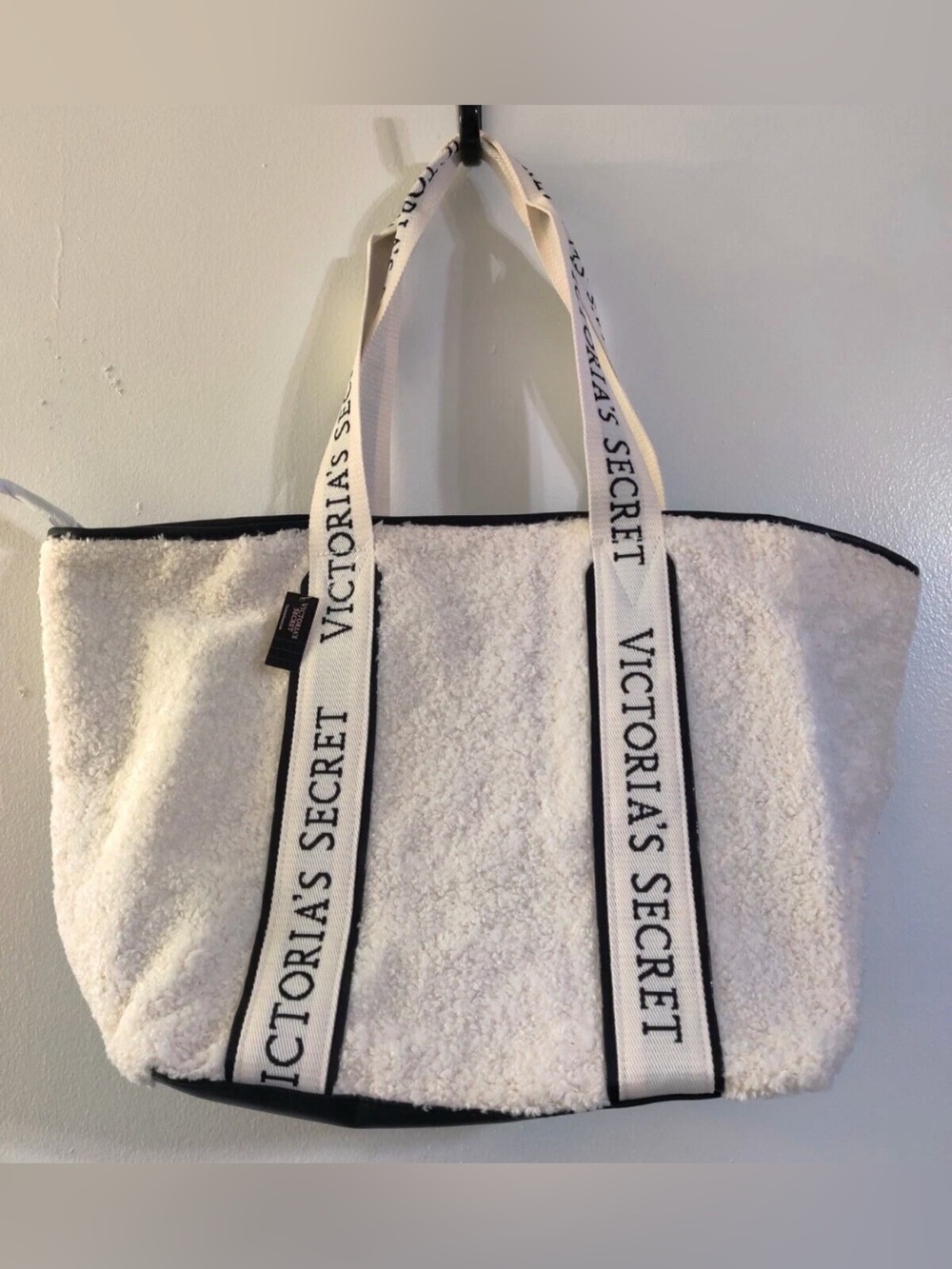Victoria's Secret Cream/Black Sherpa Tote with Branded Straps